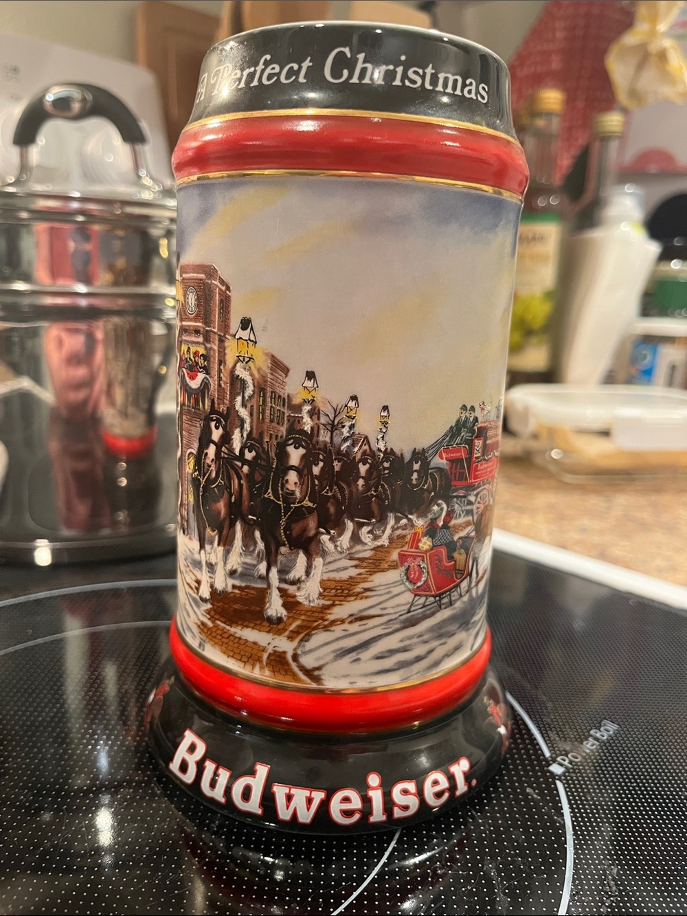 1992 Budweiser Holiday Stein in Red, Black, Gold